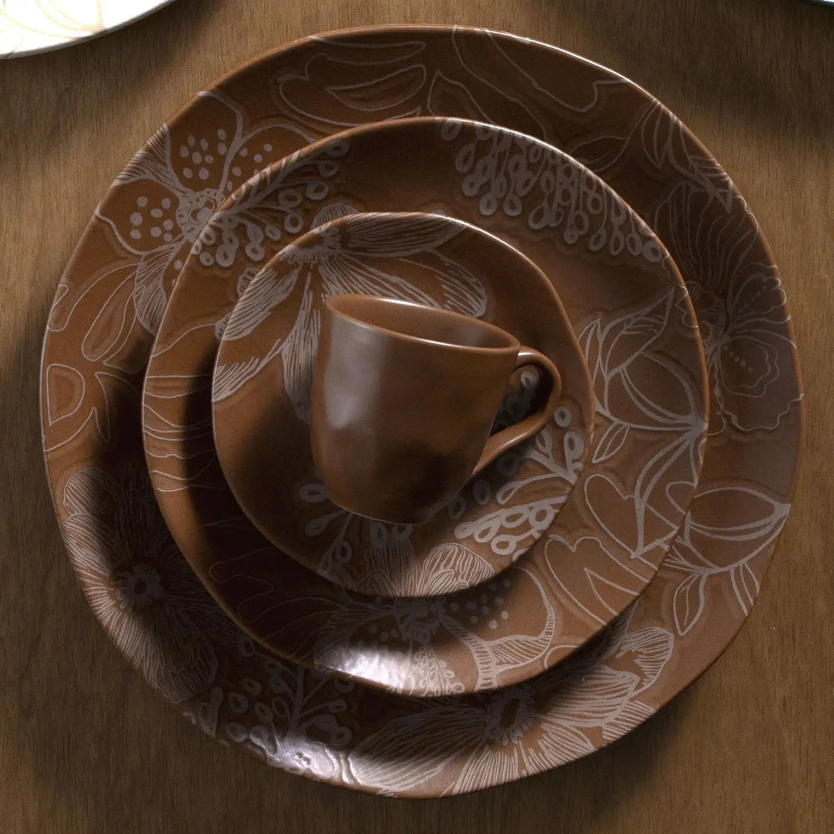 Jogo de 6 Pratos Rasos Orgânico Florear - Terracota