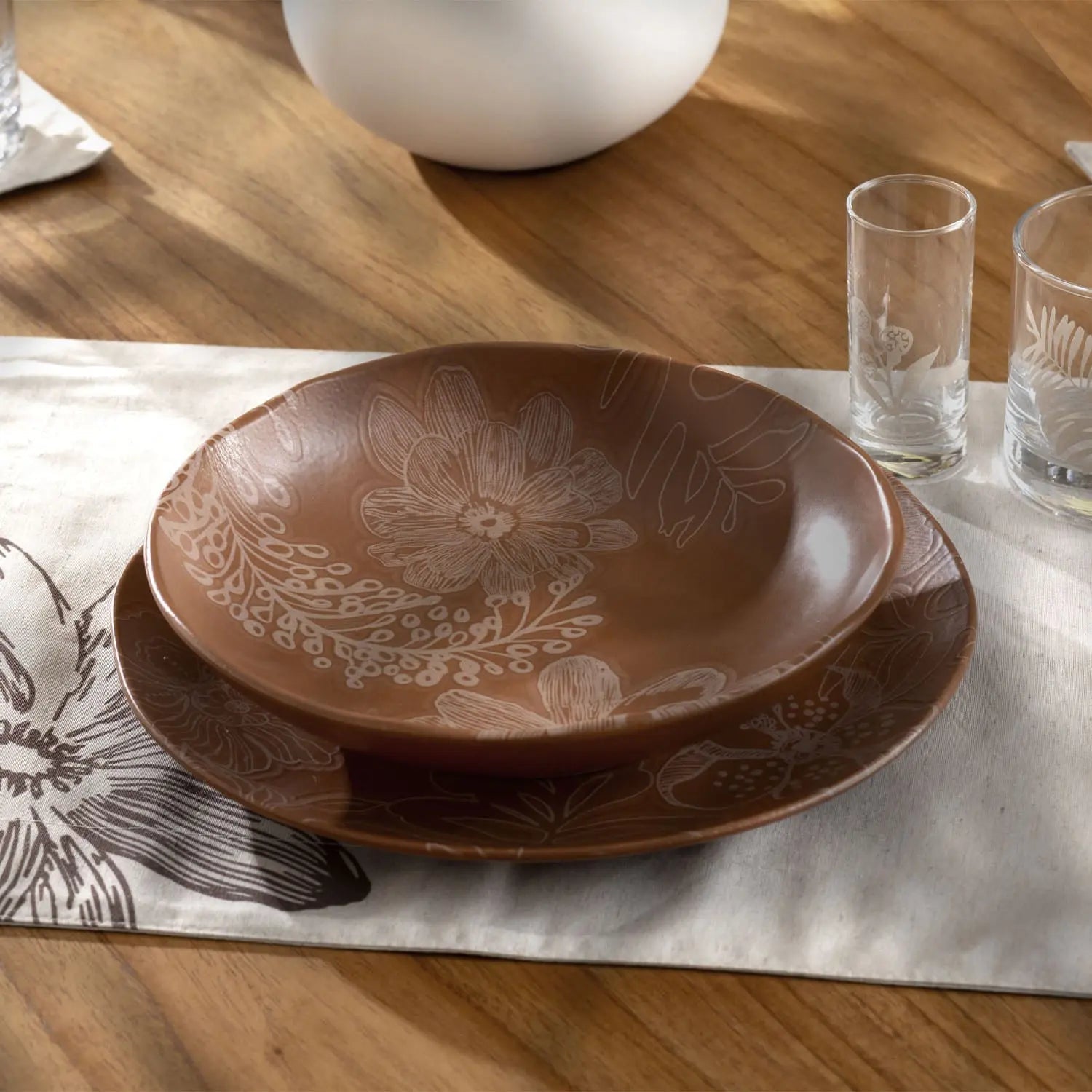 Jogo de 6 Pratos Rasos Orgânico Florear - Terracota
