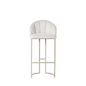 Banqueta Alta de Aço Estofada com Braços Beverly - Champanhe c/ Linho Mescla Cru