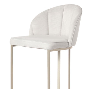 Banqueta Alta de Aço Estofada com Braços Beverly - Champanhe c/ Linho Mescla Cru