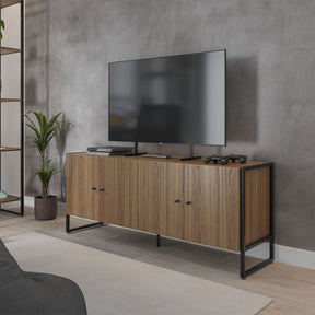 Rack para TV Até 50" 4 Portas Aço com MDF Voss 146 cm - Freijó c/ Preto Fosco