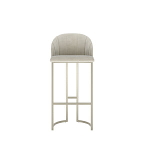 Banqueta Alta de Aço Estofada com Braços Beverly - Champanhe c/ Soft Palha