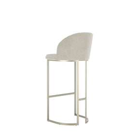 Banqueta Alta de Aço Estofada com Braços Beverly - Champanhe c/ Soft Palha