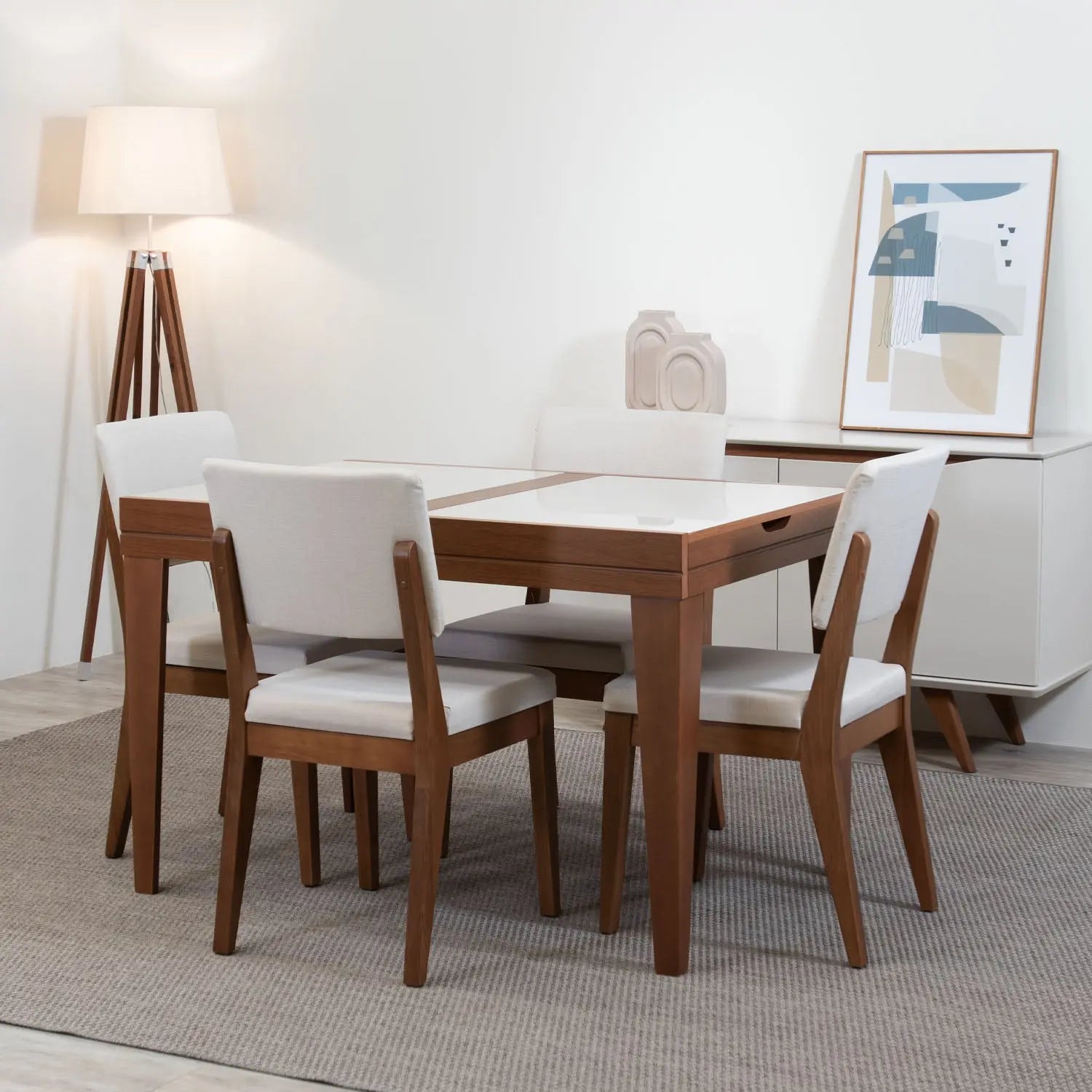 Mesa de Jantar Extensível Smart 120/180 cm - Imbuia c/ Vidro Branco